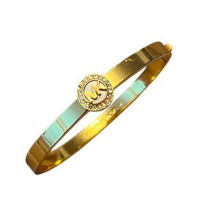 Michael Kors Logo Mother Of Pearl Gold Hinged Bangle With Box